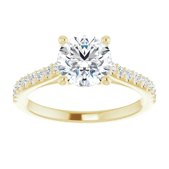 Round Brilliant Yellow Gold Pave Style Moissanite Engagement Ring