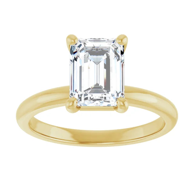 Emerald Yellow Gold Solitaire Moissanite Engagement Ring