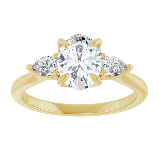 Oval Yellow Gold Tri Stone Moissanite Engagement Ring