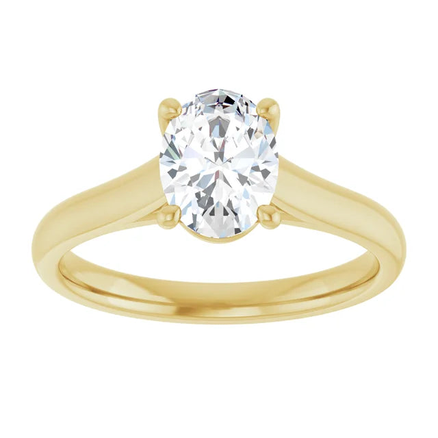 Four Claw Oval Yellow Gold Solitaire Moissanite Engagement Ring