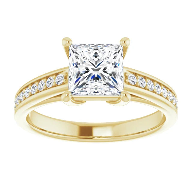 Princess Yellow Gold Claw Set Style Moissanite Engagement Ring