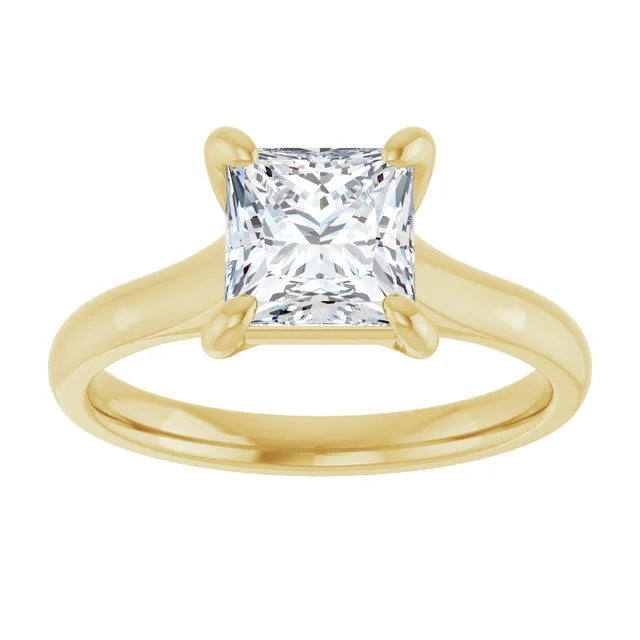 Four Claw Princess Yellow Gold Solitaire Moissanite Engagement Ring