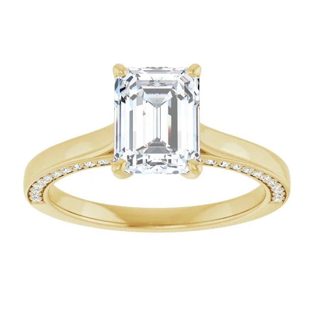 Emerald Yellow Gold Solitaire Moissanite Engagement Ring