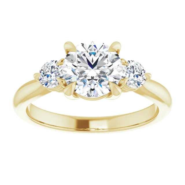 Round Brilliant Yellow Gold Tri Stone Moissanite Engagement Ring