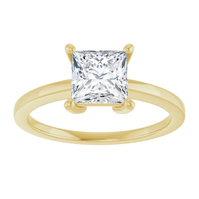 Princess Yellow Gold Solitaire Moissanite Engagement Ring