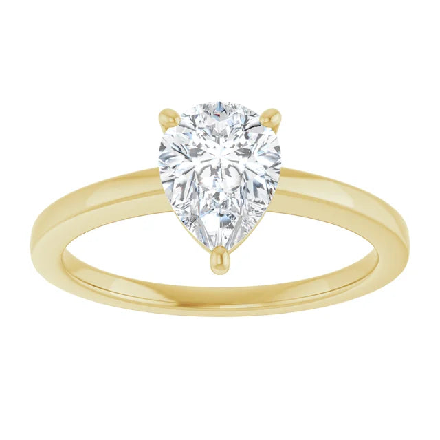 Pear Yellow Gold Solitaire Moissanite Engagement Ring