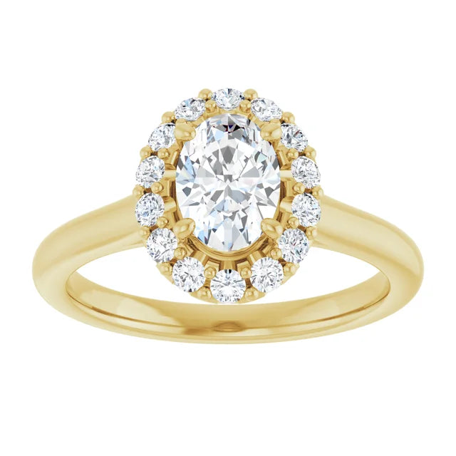 Oval Halo Solitaire Yellow Gold Moissanite Engagement Ring