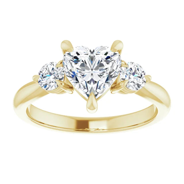 Heart Yellow Gold Tri Stone Moissanite Engagement Ring