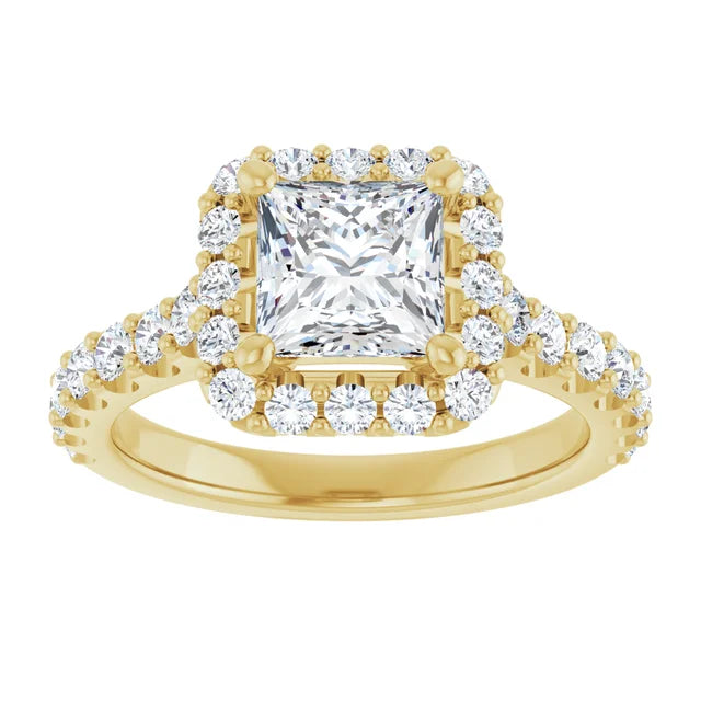 Princess Yellow Gold Halo Moissanite Engagement Ring