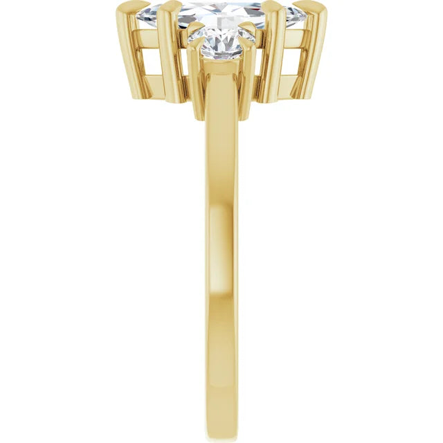 Marquise Yellow Gold Tri Stone Moissanite Engagement Ring