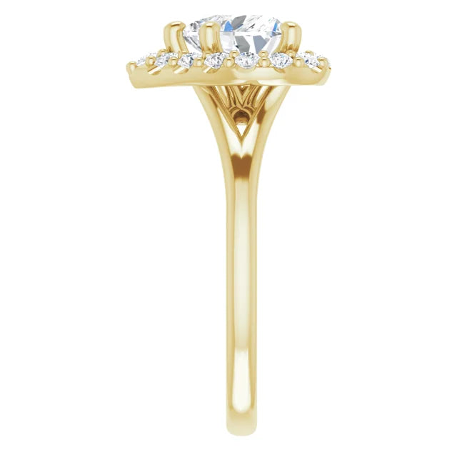 Heart Yellow Gold Halo Solitaire Split Band Moissanite Engagement