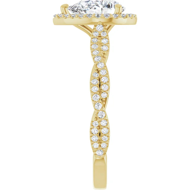 Pear Yellow Gold Halo Twist Pave Moissanite Engagement Ring