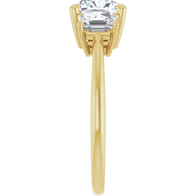 Cushion Yellow Gold Tri Stone Moissanite Engagement Ring