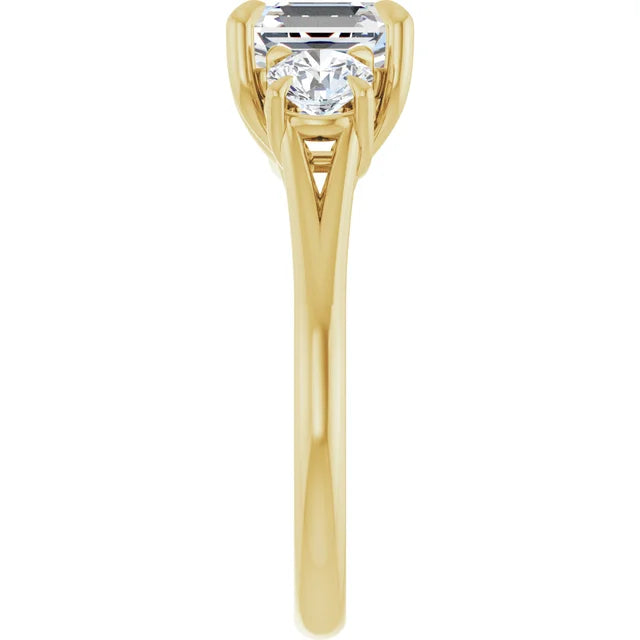 Asscher Yellow Gold Tri Stone Moissanite Engagement Ring