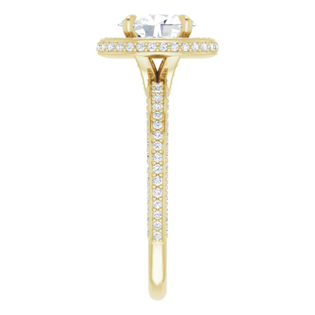 Oval Yellow Gold Halo Pave Style Moissanite Engagement Ring