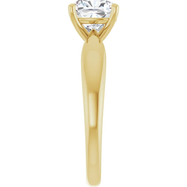 Cushion Yellow Gold Solitaire Moissanite Engagement Ring