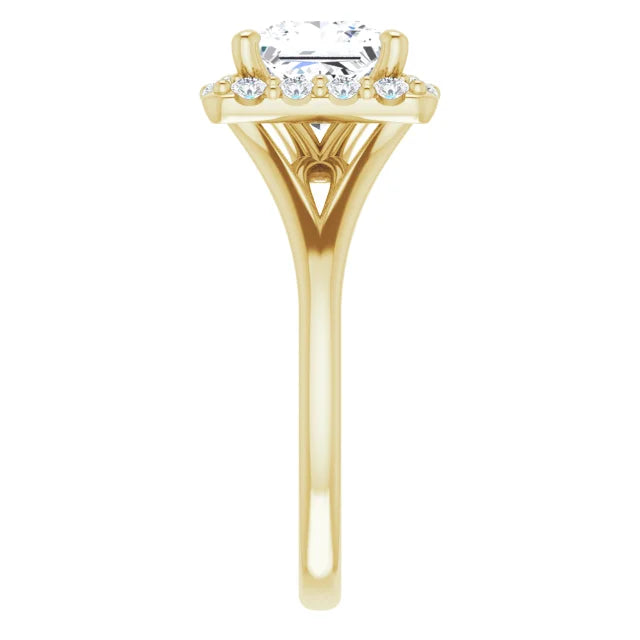 Princess Yellow Gold Halo Solitaire Split Band Moissanite Engagement Ring
