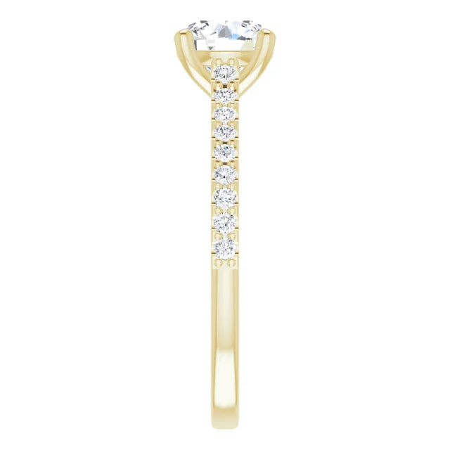 Round Brilliant Yellow Gold Pave Style Moissanite Engagement Ring
