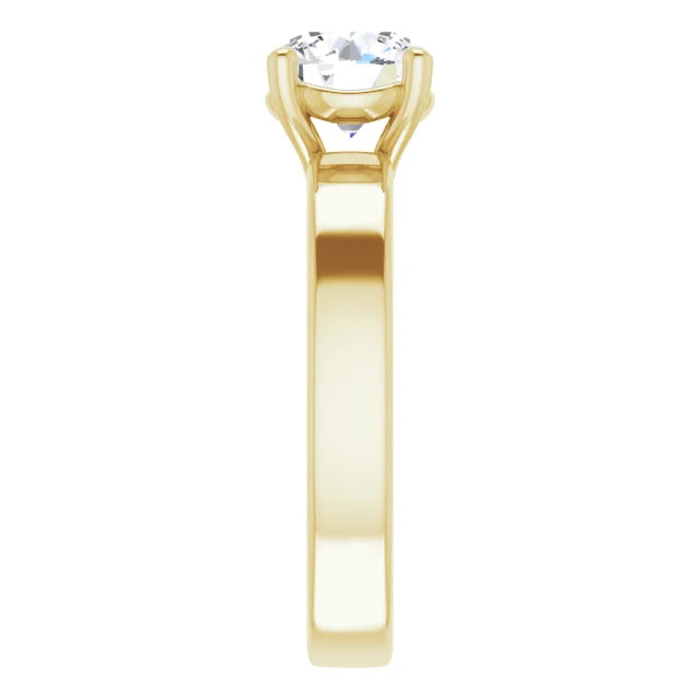 Round Brilliant Yellow Gold Wide Band Solitaire Moissanite Engagement Ring