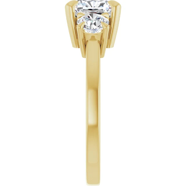Cushion Yellow Gold Tri Stone Moissanite Engagement Ring