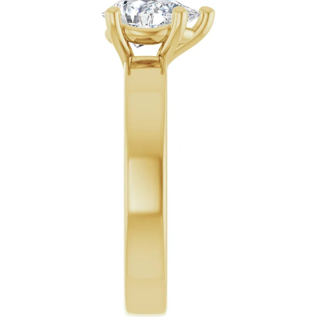 Pear Yellow Gold Wide Band Solitaire Moissanite Engagement Ring