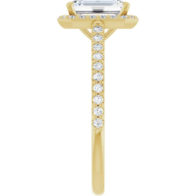 Emerald Yellow Gold Halo Moissanite Engagement Ring