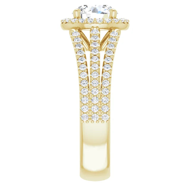 Round Brilliant Rose Gold Halo Split Pave Moissanite Engagement Ring