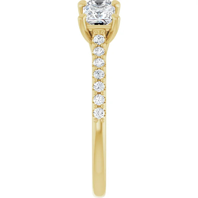 Princess Yellow Gold Tri Stone Moissanite Engagement Ring