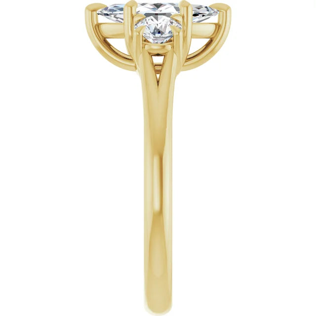 Marquise Yellow Gold Tri Stone Moissanite Engagement Ring