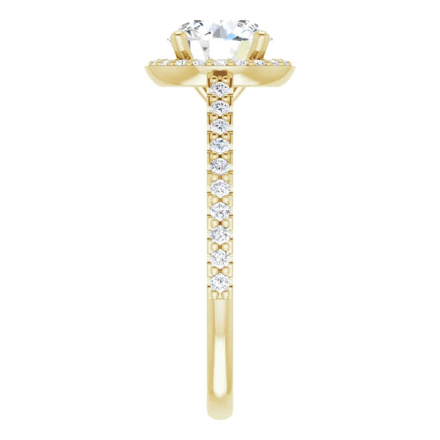 Round Brilliant Yellow Gold Halo Moissanite Engagement Ring