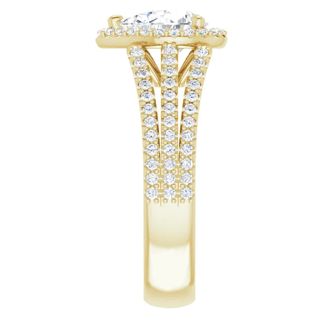 Pear Yellow Gold Halo Split Pave Moissanite Engagement Ring