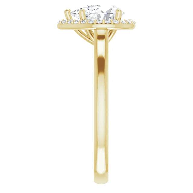 Yellow Gold Pear Halo Solitaire Engagement Ring. Moissanite