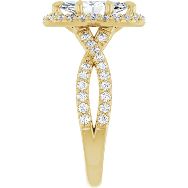 Marquise Yellow Gold Twist Band Halo Moissanite Engagement Ring