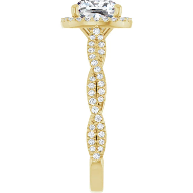 Cushion Yellow Gold Halo Twist Pave Moissanite Engagement Ring