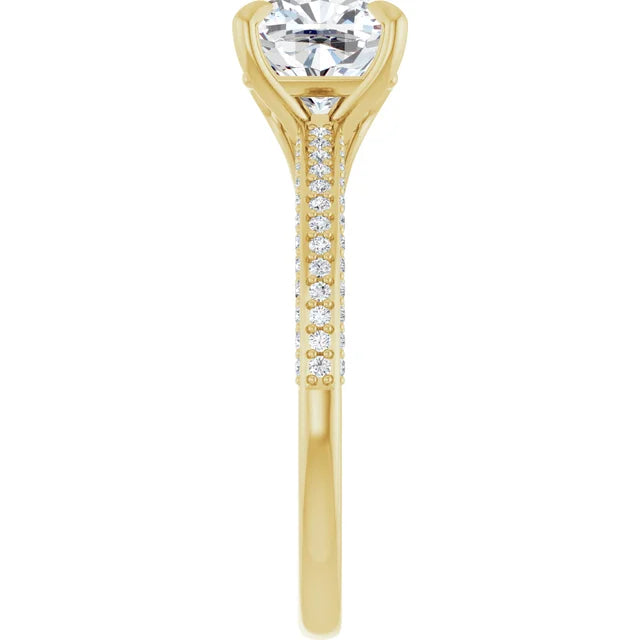 Cushion Yellow Gold Pave Moissanite Engagement Ring