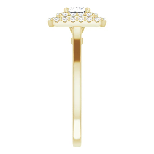 Princess Yellow Gold Double Halo Solitaire Moissanite Engagement Ring