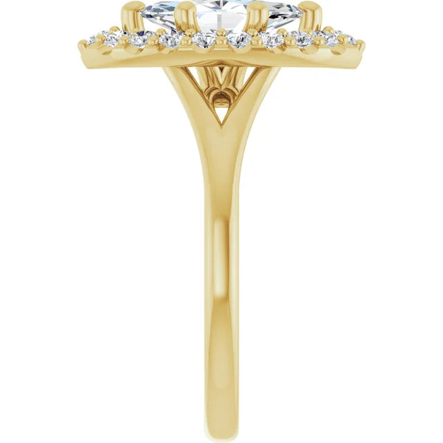 Marquise Yellow Gold Halo Solitaire Split Band Moissanite Engagement