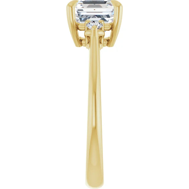 Asscher Yellow Gold Accent Moissanite Engagement Ring