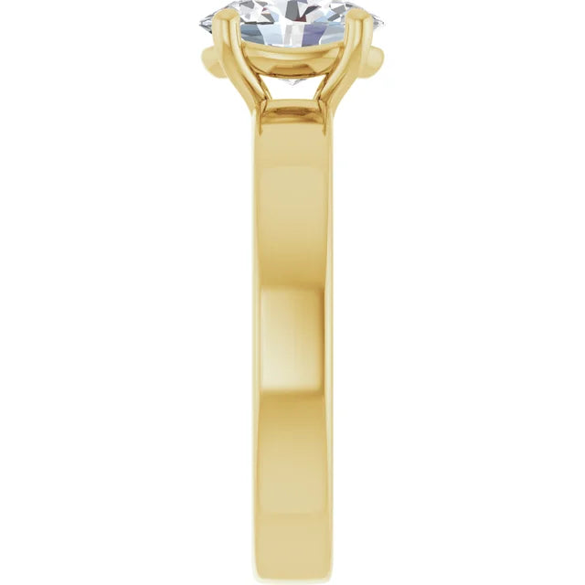 Oval Yellow Gold Wide Band Solitaire Moissanite Engagement Ring