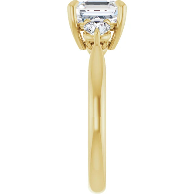 Asscher Yellow Gold Tri Stone Moissanite Engagement Ring