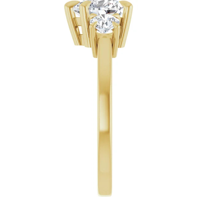 Heart Yellow Gold Tri Stone Moissanite Engagement Ring
