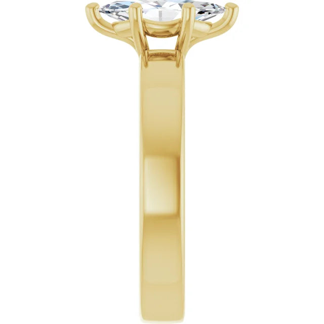 Marquise Yellow Gold Wide Band Solitaire Moissanite Engagement Ring
