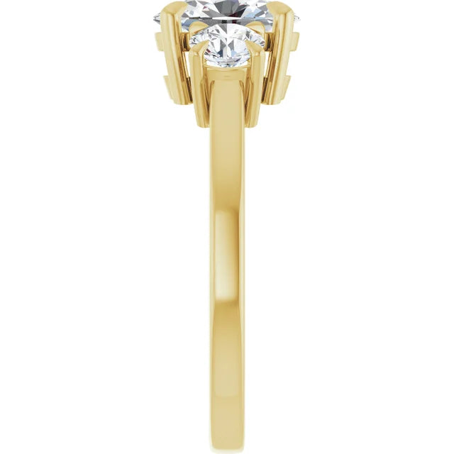 Oval Yellow Gold Tri Stone Moissanite Engagement Ring