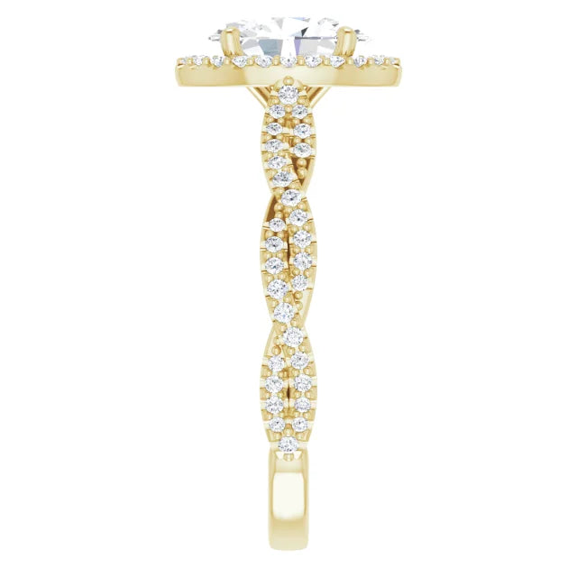 Oval Yellow Gold Halo Twist Pave Moissanite Engagement Ring