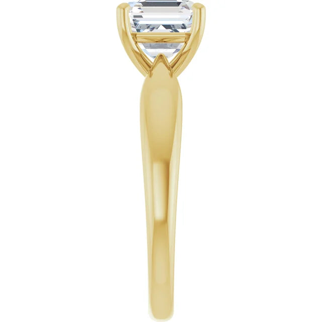 Asscher Yellow Gold Solitaire Moissanite Engagement Ring