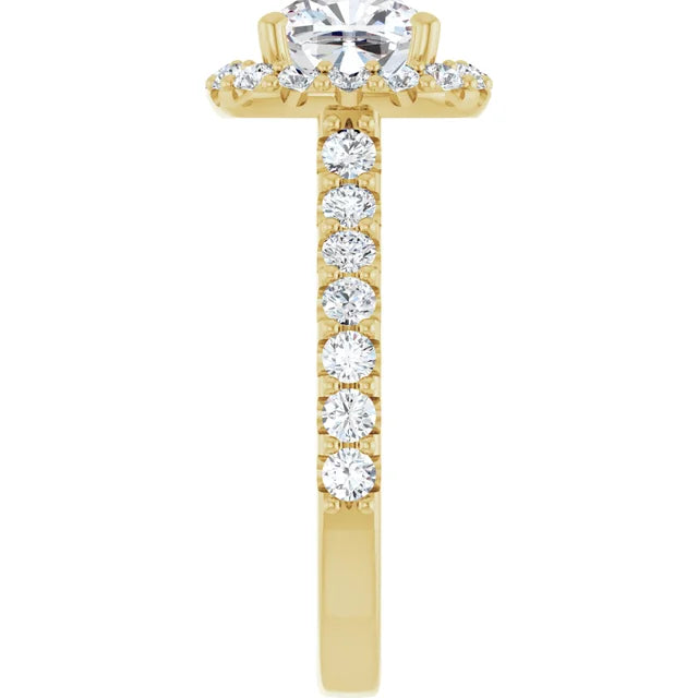 Cushion Yellow Gold Halo Moissanite Engagement Ring