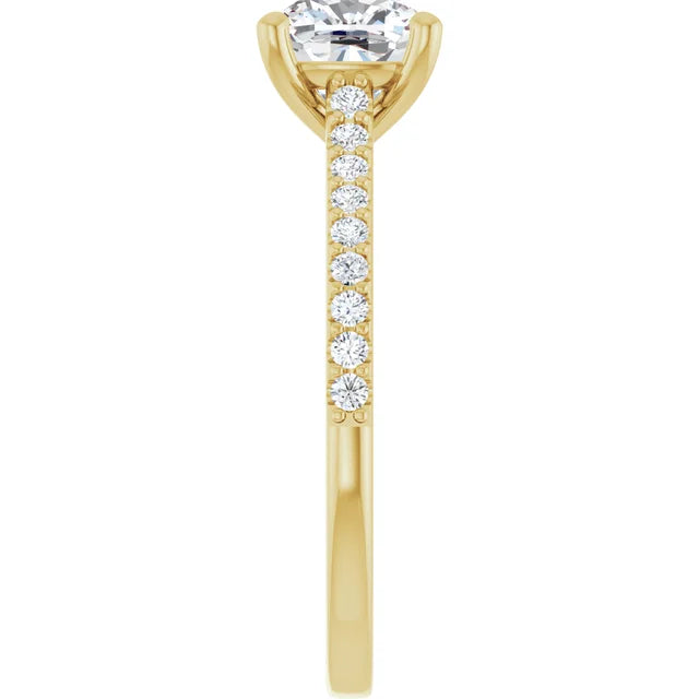 Cushion Yellow Gold Pave Style Moissanite Engagement Ring