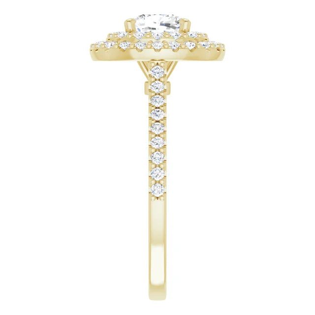 Cushion Double Halo Yellow Gold Moissanite Engagement Ring