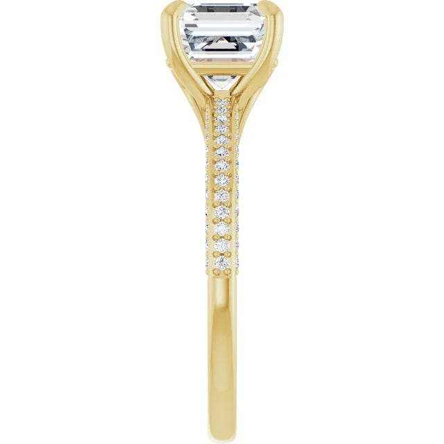 Asscher Yellow Gold Pave Moissanite Engagement Ring