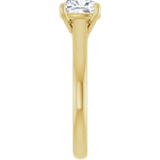 Four Claw Cushion Yellow Gold Solitaire Moissanite Engagement Ring